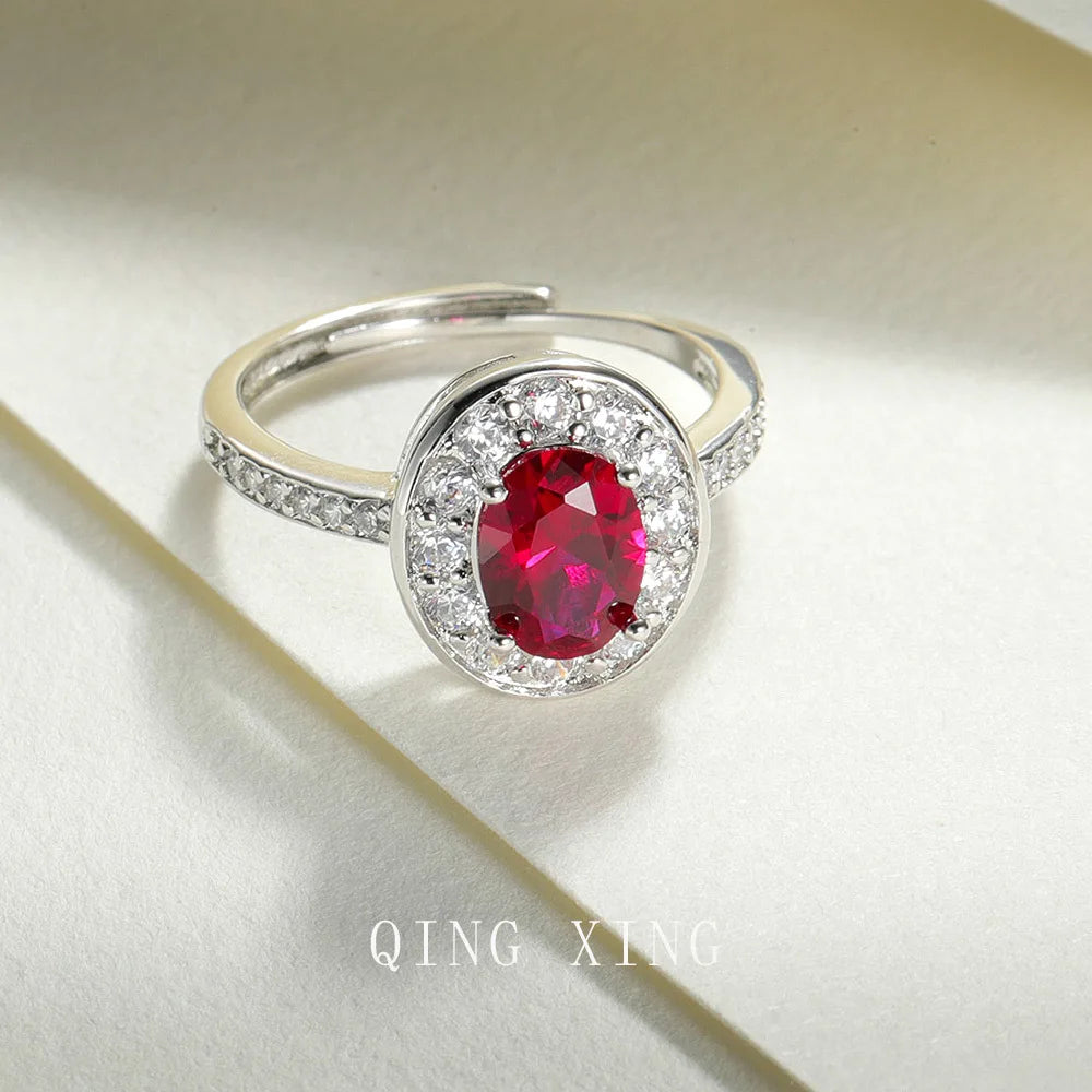 2025 Luxury Zircon Ring Red Corundum Open Rings Fashion  Jewelry for Women Girls