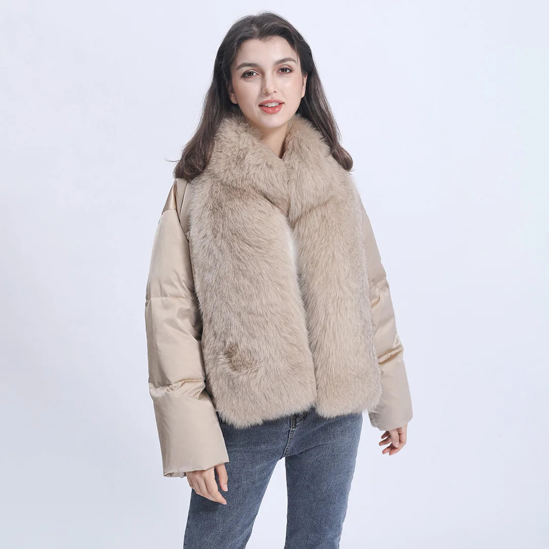 Factory Wholesale Price Luxury White Goose Down Padded Detachable Fur TrimCoats and Jackets
