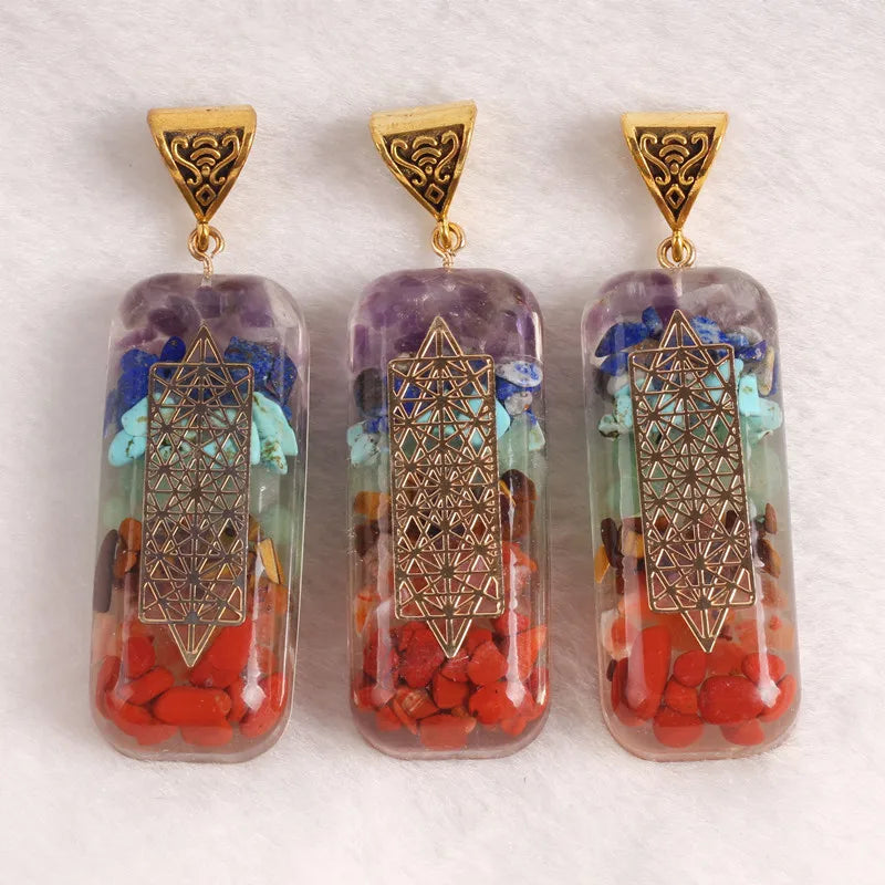 Orgonite Chakela Organ Seven Chakra Necklace Crystal GemStone Meditation Rectangle Pendant Healing Gravel Fashion Jewelry