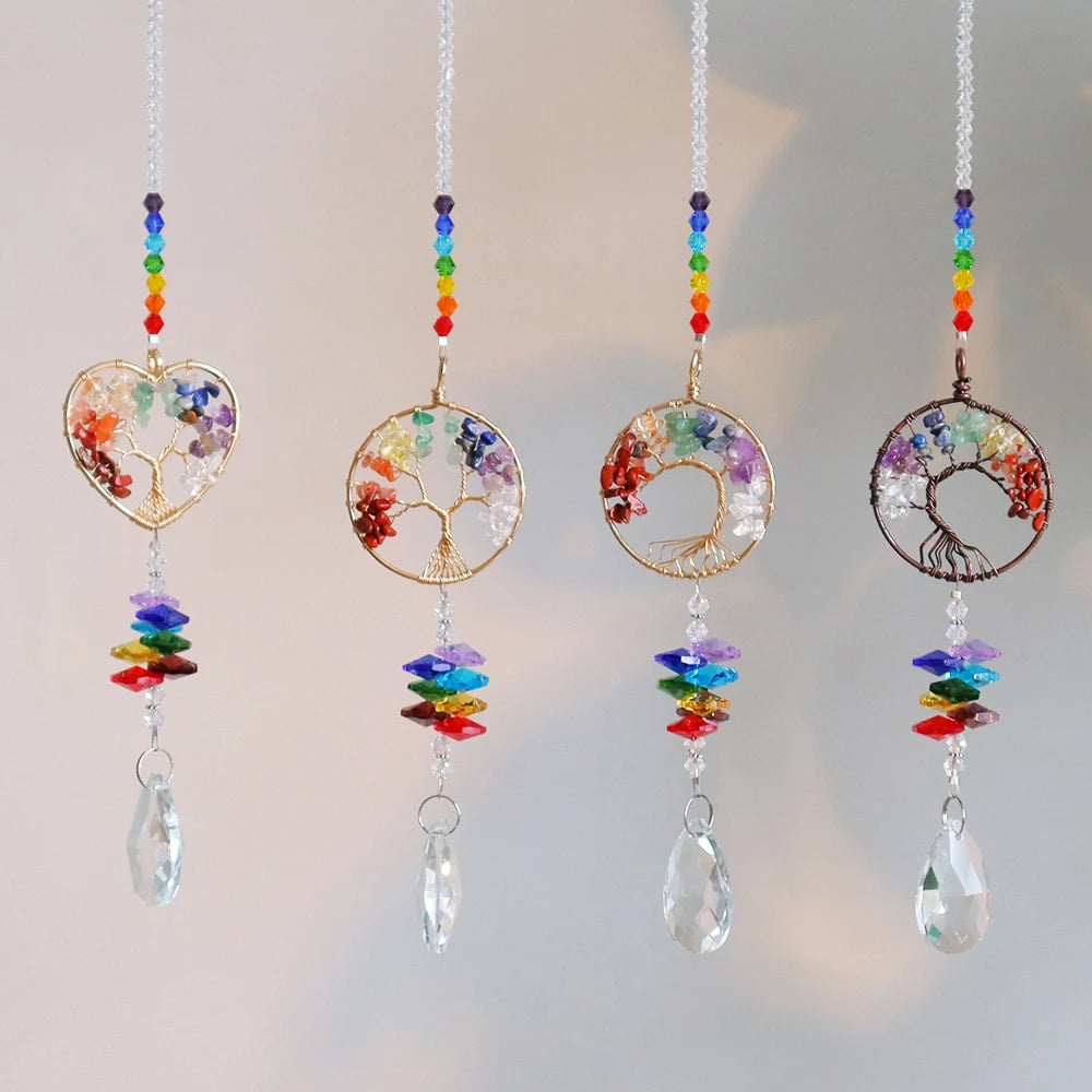 Crystal Suncatchers Tree of Life Wedding Decoration Healing Crystals Home Decoration Rainbow Maker Chakra Tree Hanging