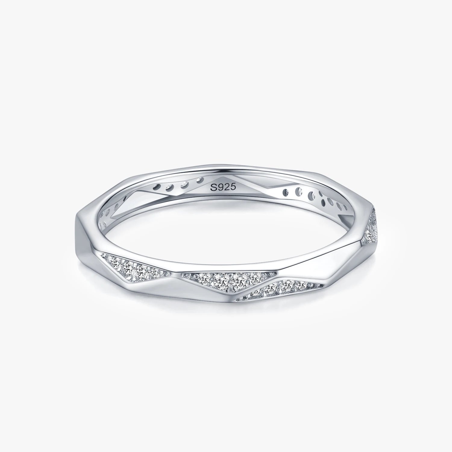 Ailmay Real 925 Sterling Silver Geometric Design Minimalist Rings Clear Zircon for Women Girls Anti-allergy Fine Jewelry Gifts