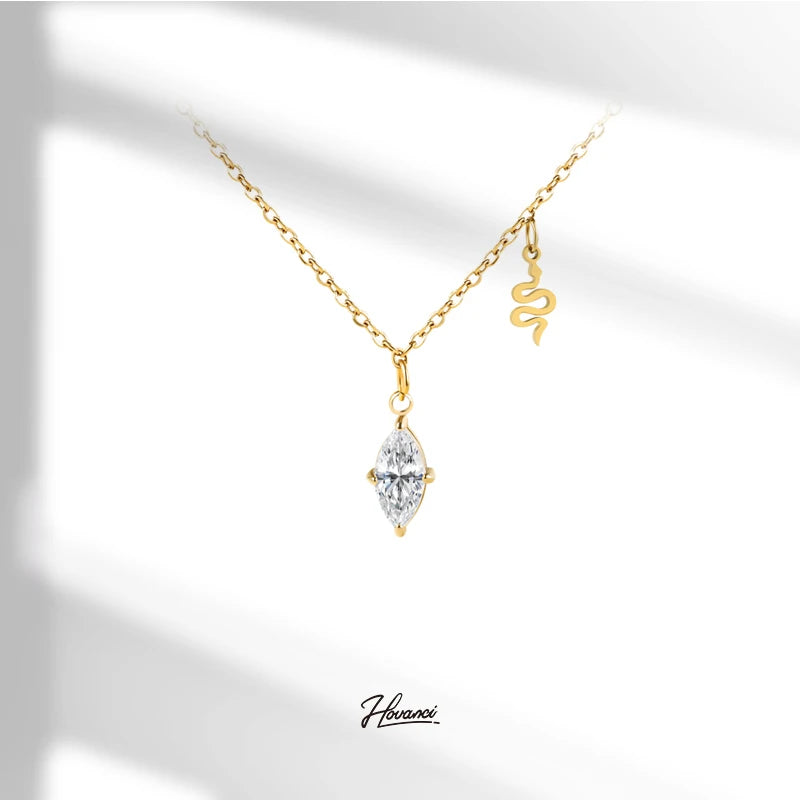 HOVANCI Ladies Necklace Stainless Steel Waterproof Europe Dainty Snake Shape Cubic Zircon Pendant Necklace for Women