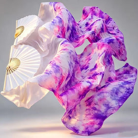 1.8M Real Silk Belly Dance Veil Fans 1.5M 1.2M Handmade Belly Dance Dancing Silk Fans Dance Performance Costume Customize