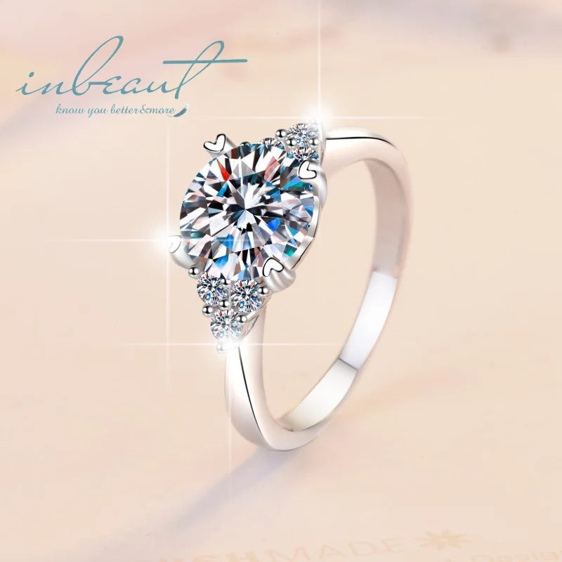 Silver 925 Original 2 Carat Brilliant Cut Diamond Test Past D Color Moissanite Wedding Ring for Women Real Gemstone Jewelry