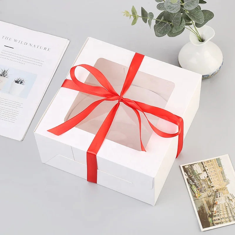 Factory Custom White 6inch 8inch 10inch Cardboard Paper Square Birthday Cake Box With Window