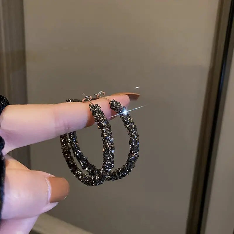 Net Celebrity Pop Big Circle Earrings Full of Drill Temperament Ring Ear Loops