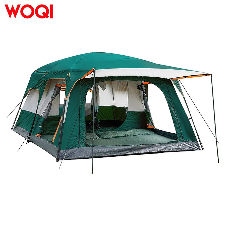 Woqi Extra Large Tent 12 Person Family Cabin Tents 2 RoomsStraight Wall 3 Doors and 3 Window  With Mesh WaterproofDou