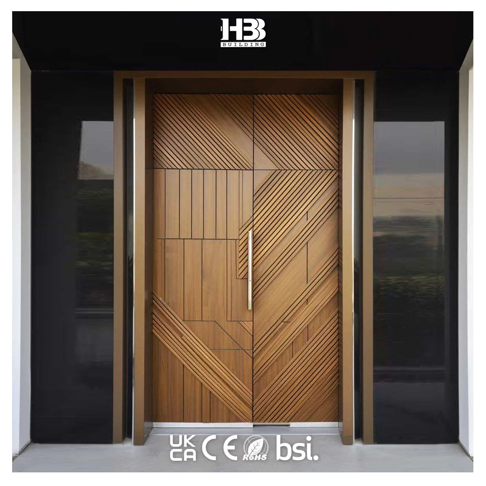 American Geometric Irregular Design 3D Finished Modern Villa Apartment Exterior Double Solid Wooden Front Entry Door Fire