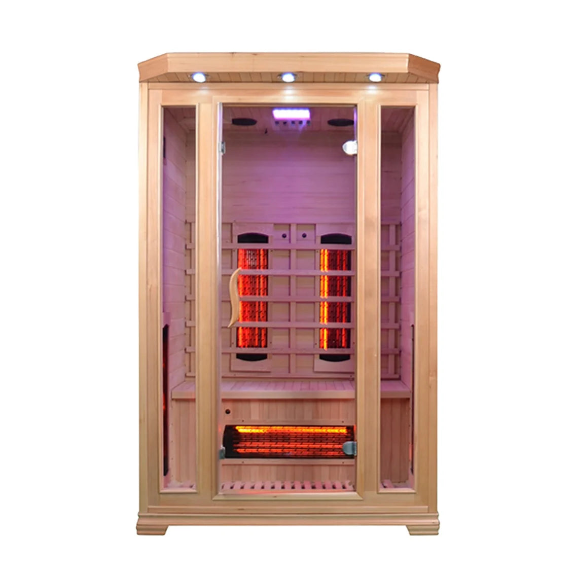 2 Person Indoor Saunas Hemlock Low EMF Far Infrared Sauna with Ceramic Heaters Chromotherapy Lighting Oxygen Ionizer