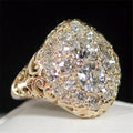 Huitan Noblewomen Super Large Flower Shiny Zircon Anillos Lady Girls Vintage Hollow Carved Gold Luxury Rings