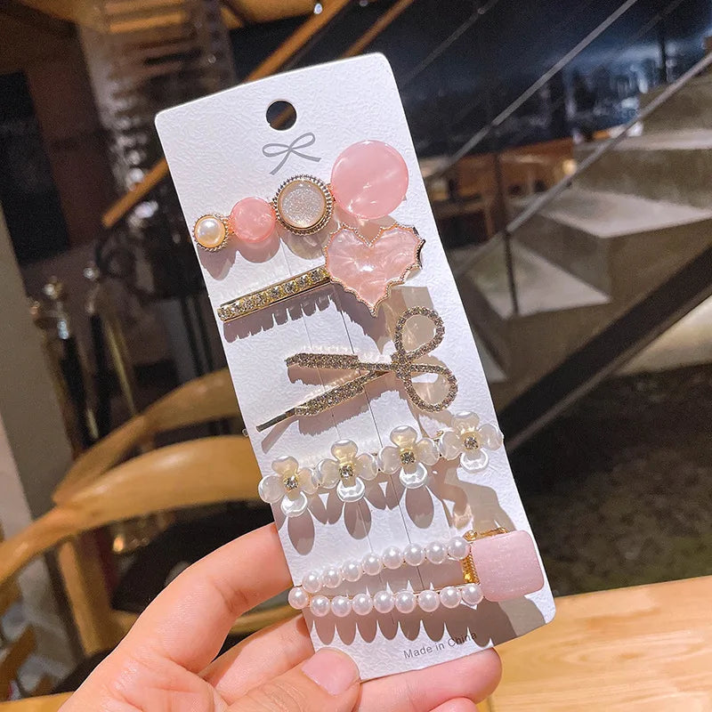 Korean Style Hair Pins Fashion Jewelry Hair Clips Elegant Flower Heart Pearl Crystal Hair Clips for Women