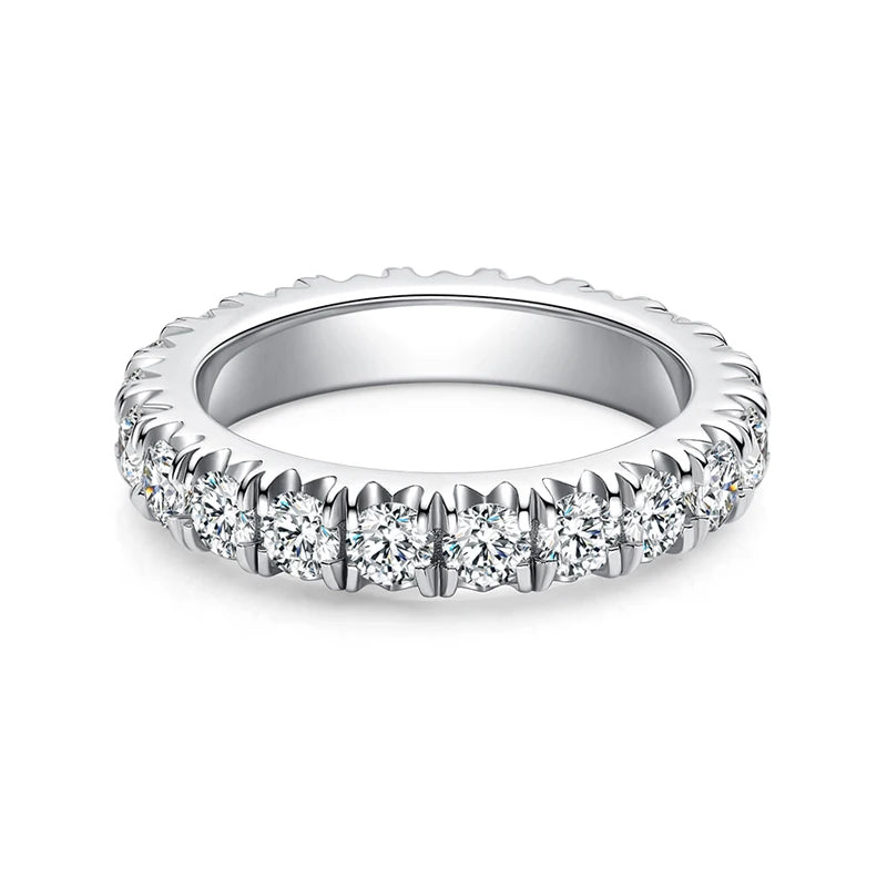 Abiding Fine Jewelry Custom 925 Sterling Silver Anniversary Eternity Band Round Moissanite Diamond Wedding Band Rings