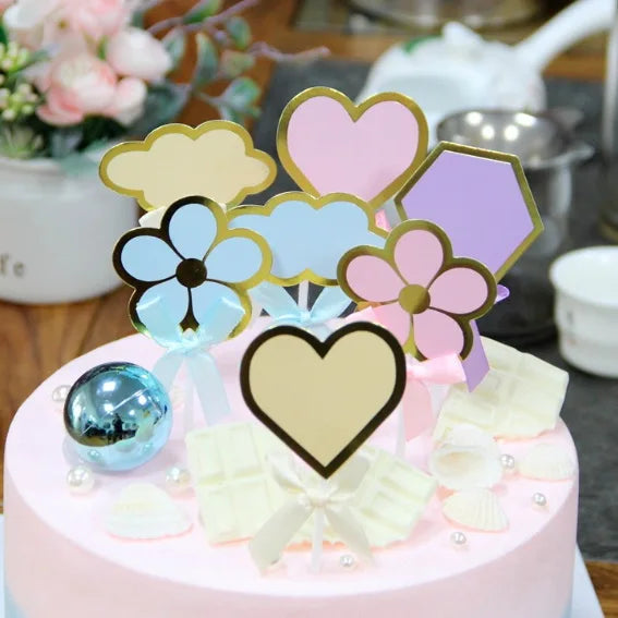5PCS/Set Wedding Cake Topper Decoration Cupcake Insert Card Paper Banner Birthday Supplies