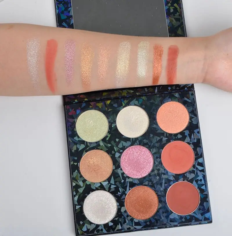 VV-H15 Private Label High Pigmented 9 Color Shimmer Bronzer Makeup Highlighter Palette