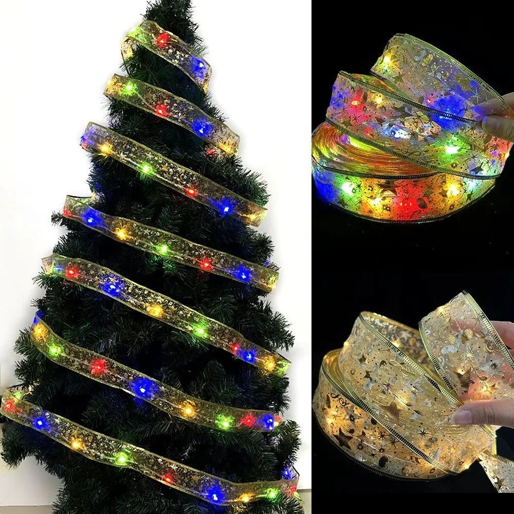 New Style Christmas Ribbon Tape String Light Battery Operated Ribbon LED Light Xmas Gift Christmas Tree Decoration