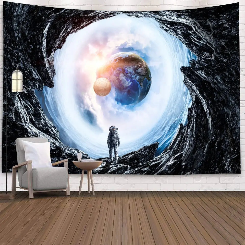 Astronaut Tapestry Space Hippies Wall Carpet Psychedelic Tapestry Polyester Moon Tapestrys Wall Fabric Large Bedroom Wall Fabric