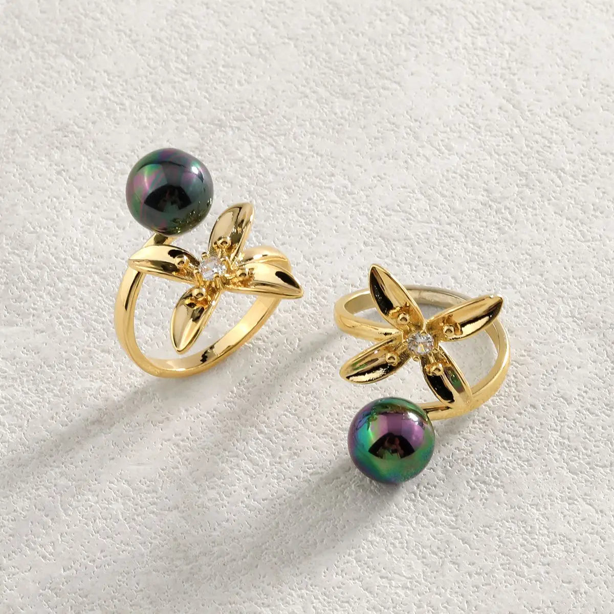 Hawaiian Jewelry Wholesale Luxury Women Korea Flower Pearl Ring 18k Gold Plating Designer Adjustable Rings for Women