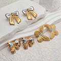Fashion 18k Gold Plated Stainless Steel  Bow Butterfly Shape Two-tone Earrings Jewelry for Women