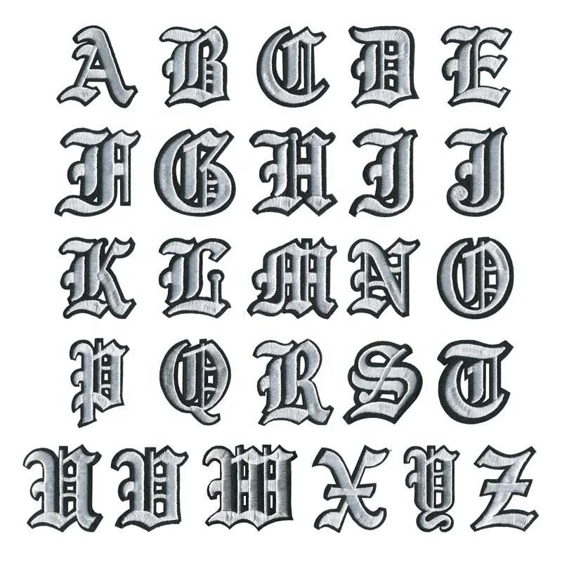 NEW Gothic 26 Alphabet  White Black Red Iron on Embroidery Letters Patches