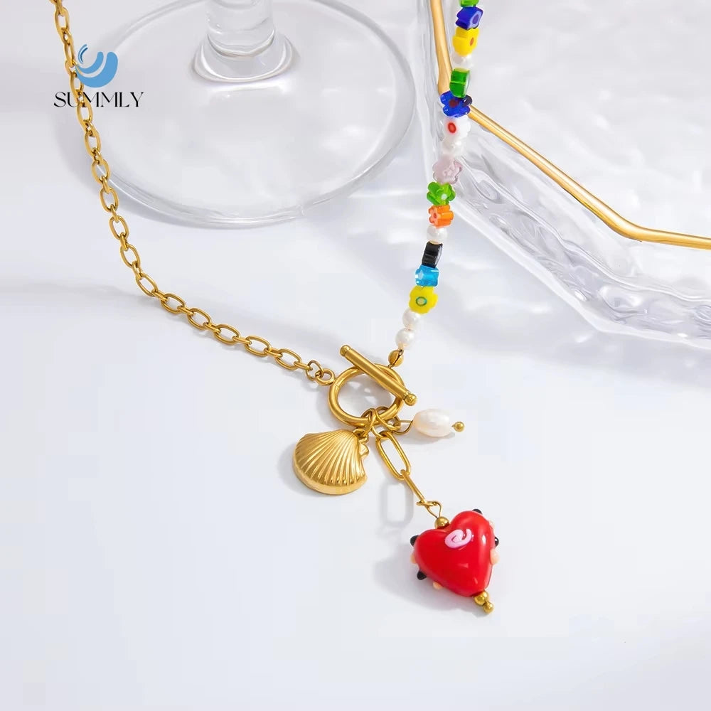 SUMMLY Handmade DIY Love Collarbone Pendant 18K Gold Plated Stainless Steel Charm Necklace Women's Jewelry