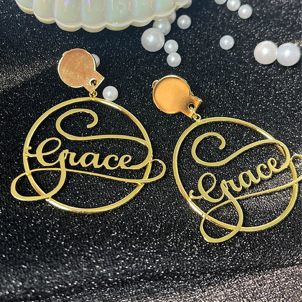 QIUHAN OEM Waterproof Stainless Steel Custom Name Logo Ear Clip Earrings