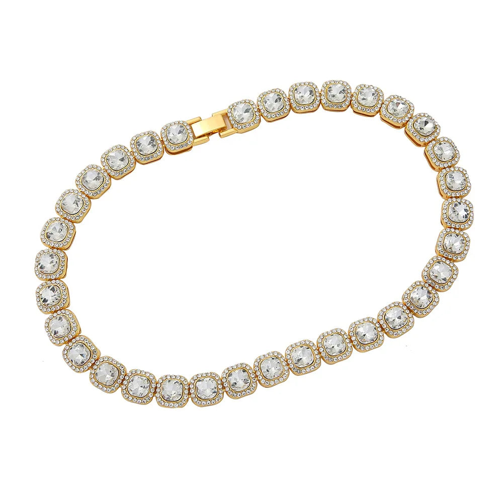 Yiwu DAICY Hot Trendy Hip Hop Tennis Chain Necklace Geometry Square Diamond Sparkling Necklace for Men&Women Party Accessories