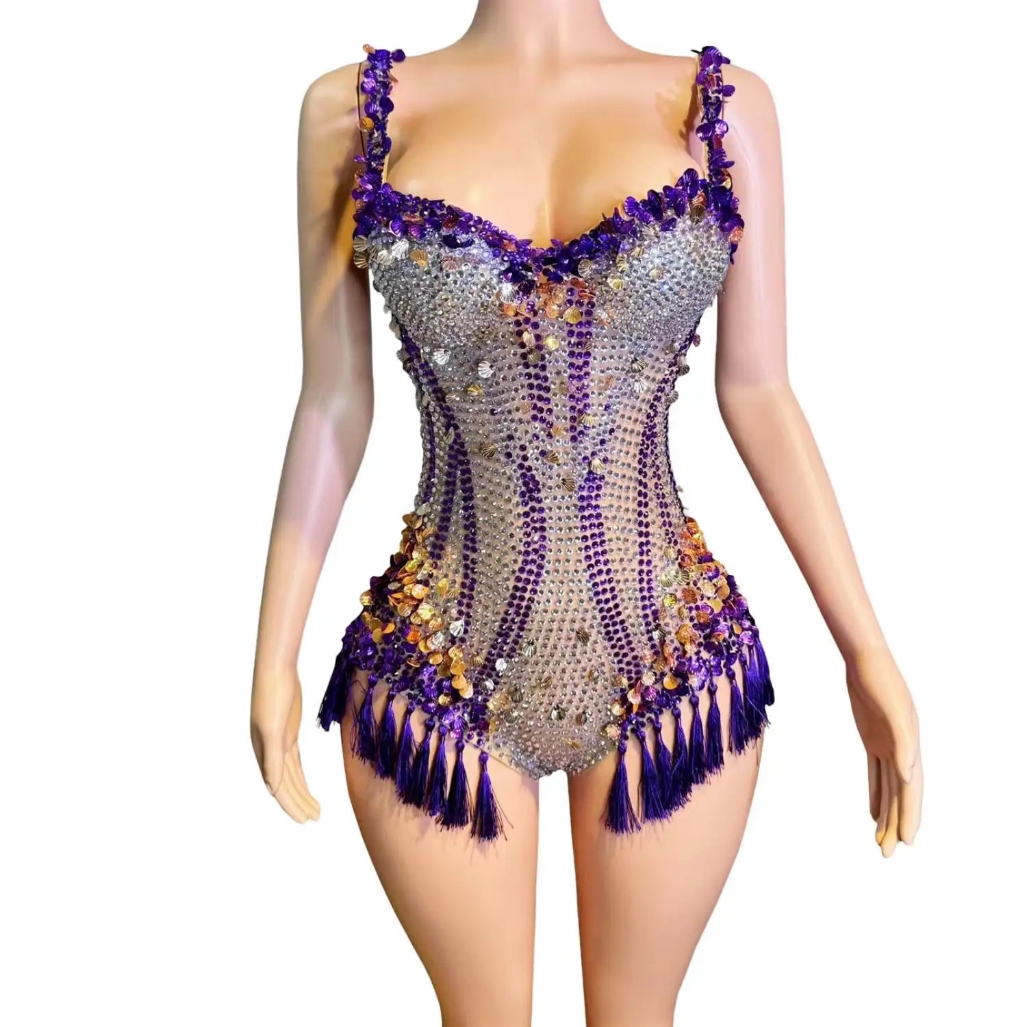 Taylor Fringe Sequin One Piece Jumpsuit Women Rave Festival Outfits Show Singer Dancer Rompers Lady Sexy Rhinestone Bodysuits