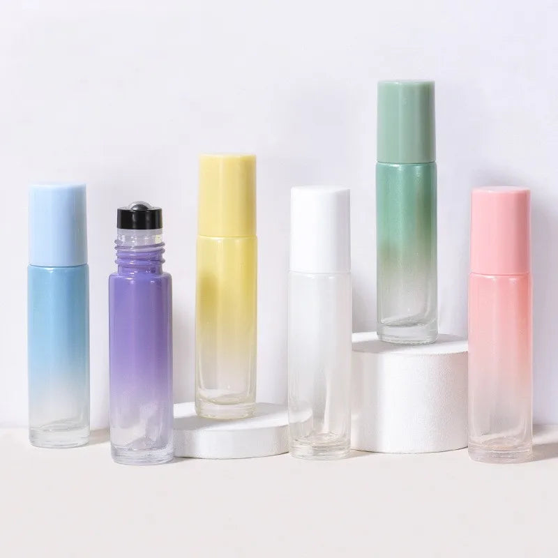 Luxury 5ml 10ml Gradient Colored Glass Pearl Glossy Essential Oil Roll on Refillable Perfume Bottle