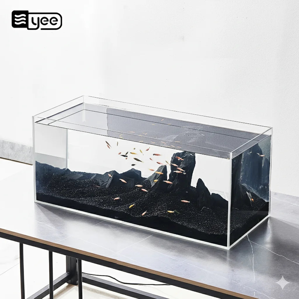 YEE Factory Wholesales Low Iron Ultra Clear Glass Aquariums Desktop Fish Tank With Light