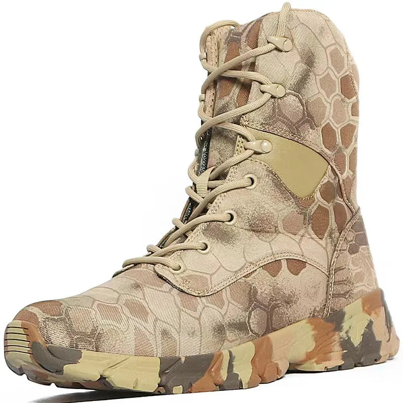 Outdoor Hunting Mountaineering Tactical Boots Polyester Canvas Upper Waterproof Breathable Anti-Slip Camouflage Thickened Rubber