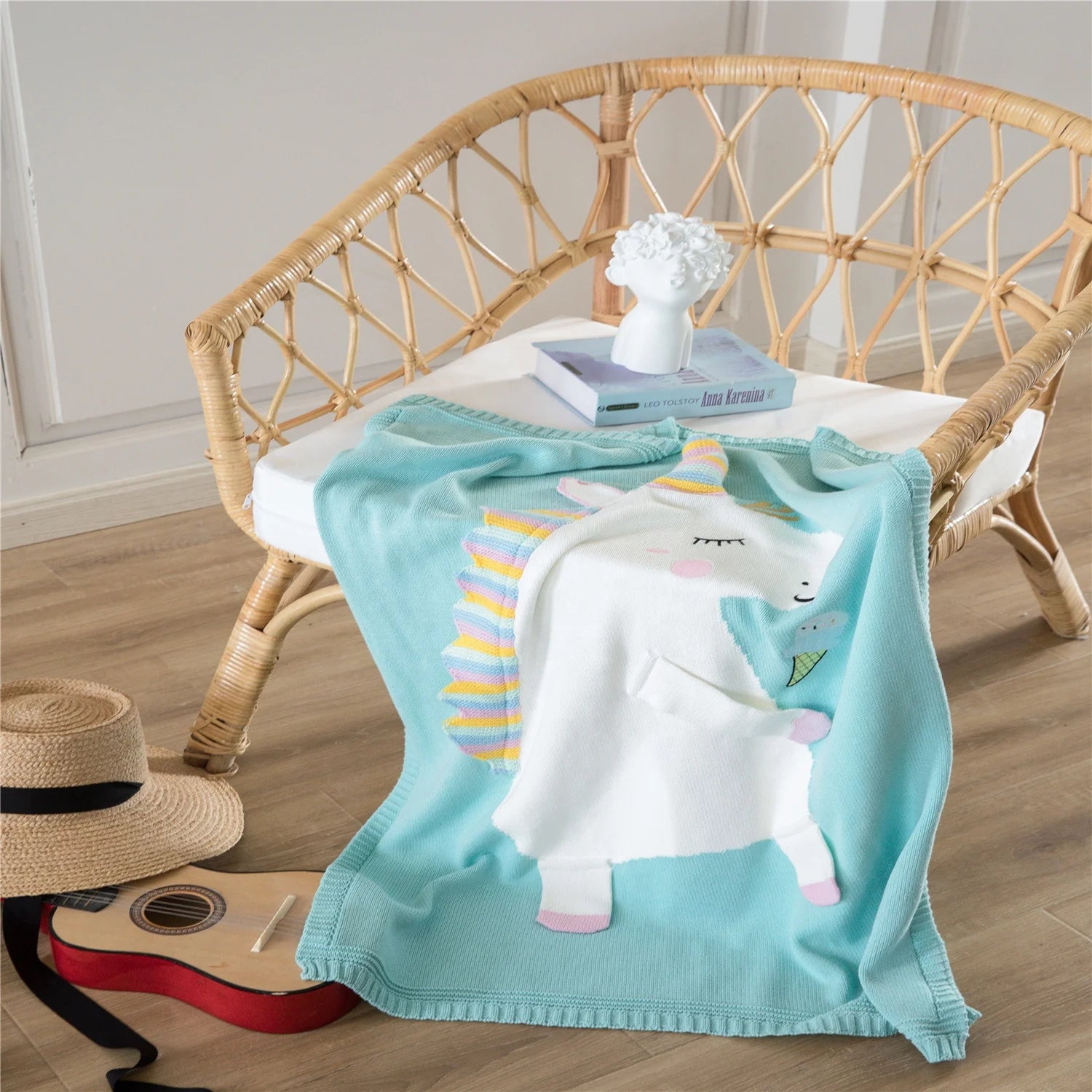 Cartoon Pattern Embroidered 100% Cotton Wearable Children Baby Knitted Quilt Comforter Home Use