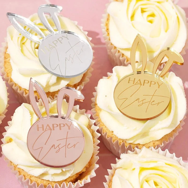 Custom Rabbit Acrylic Cupcake Toppers Easter Cake Topper Animal Baptism Cake Toppers Birthday Cake Decor