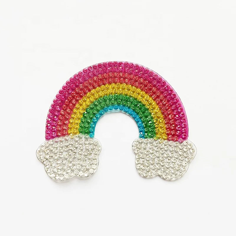 New Arrival Rhinestone Rainbow Patch Iron on Hot Fix Sparkle Beaded Sequin Crystal DIY Applique Patches for Make-up Bag or Dress