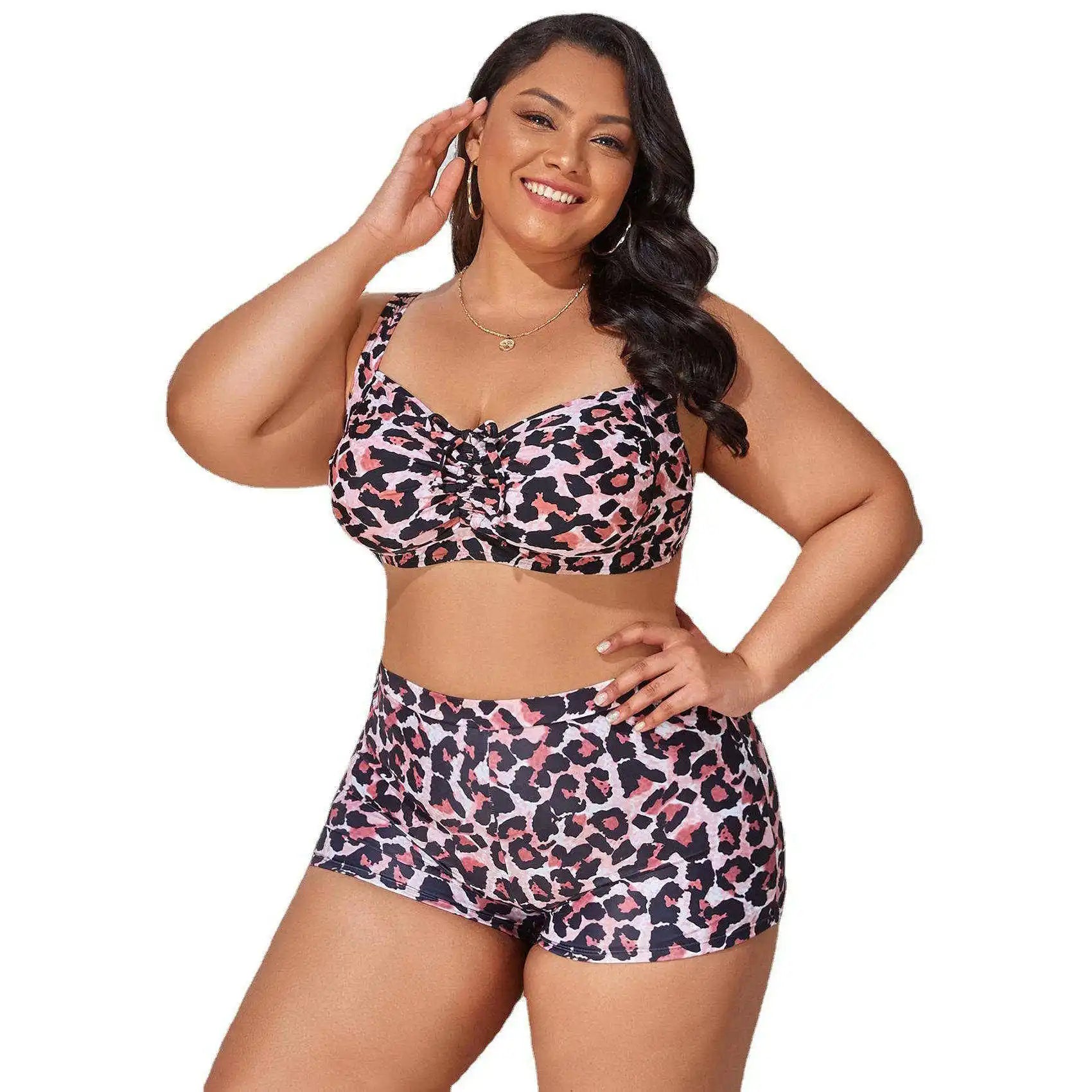 2025 Custom Plus Size Women's Bikini Sets Leopard Print High Waist Strappy Swimsuit Floral One-Piece Available 6XL Size Two