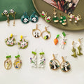 Rinhoo Asymmetry Fashion Animal Panda Cute Earring Heart Stud Earrings Pink Rabbit Blossom Pearl Enamel Charm Party Jewelry Gift