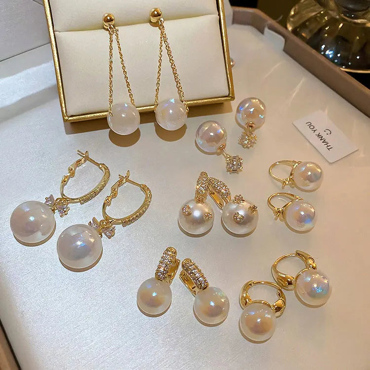 SC Factory Wholesale 23 Types Korean Earring Mini Gold Plated Huggie Earrings Luxury Shiny Mermaid Pearl Earrings for Girls