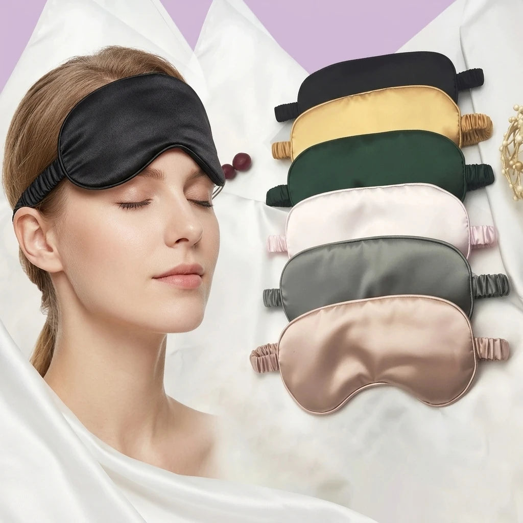 Custom Logo Eyemask Sleep Satin Silk Eye Mask Travel Natural Adjustable Silk Sleep Eye Shade for Women Men MegaBDM