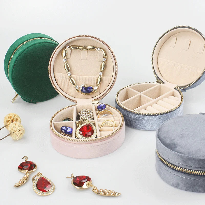 Accept Logo Customization 5 Colors Plush Velvet Round Shape Jewelry Box Jewelry Travel Organizer Small Jewelry Box Travel