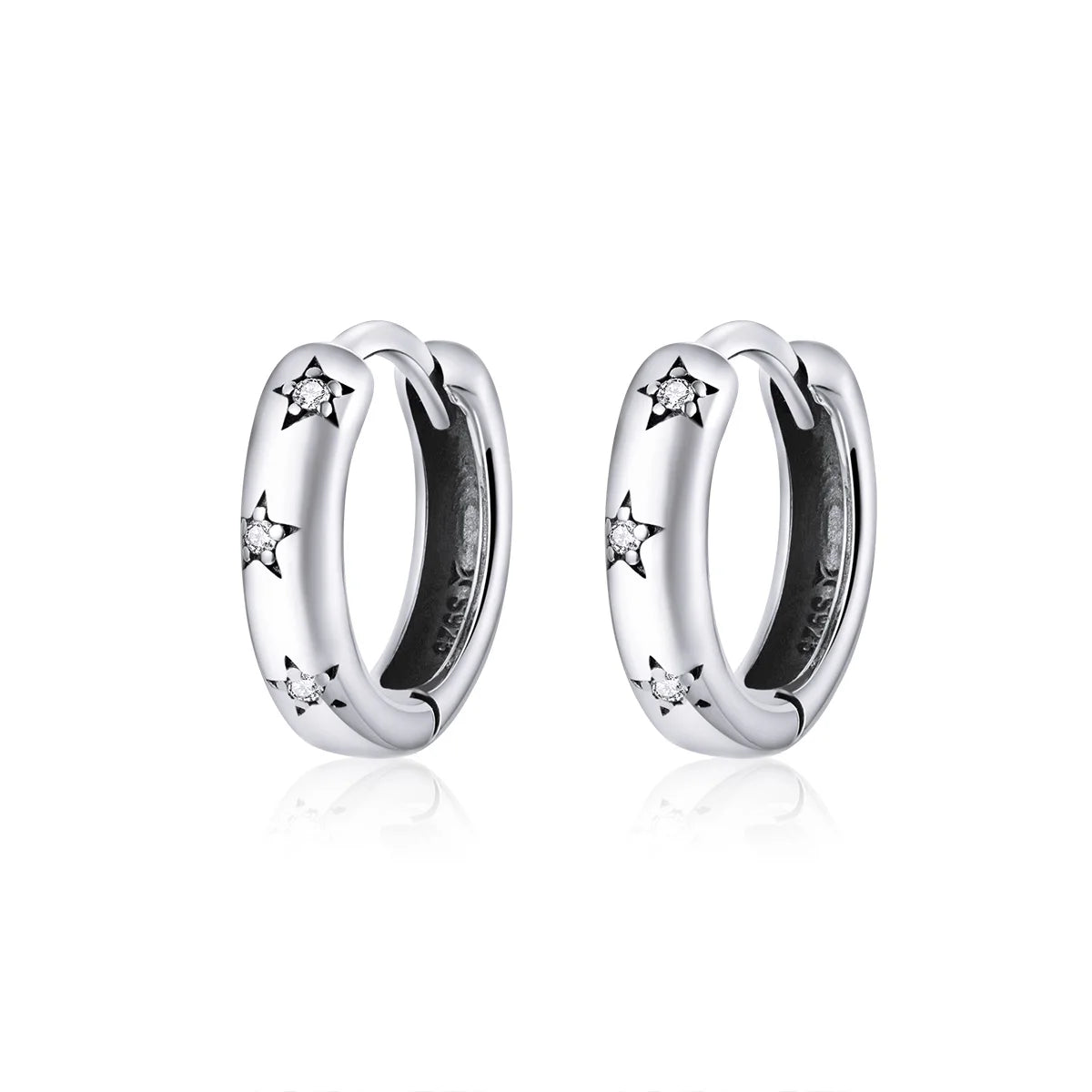 925 Sterling Silver Star Hoop Earrings for Women Shiny Cz Circle Design Small Dainty Hoops Anniversary Gift SCE873