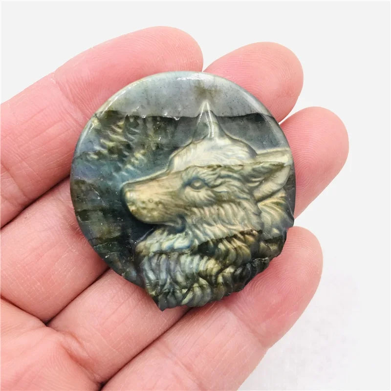 Natural Labradorite Carved Crystal Wolf Labradorite Wolf Head