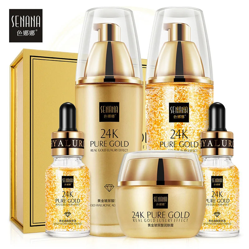 24K Gold Essence Set Box Moisturizing Five-piece Set Moisturizing and Shrinking Pores Skin Care Product Set