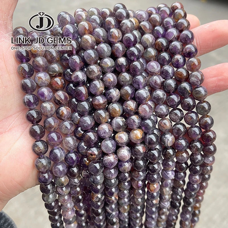 JD GEMS Wholesale Semi Precious Loose Crystal Beads 8mm Natural Purple Ghost Amethysts Beads for Jewelry Making
