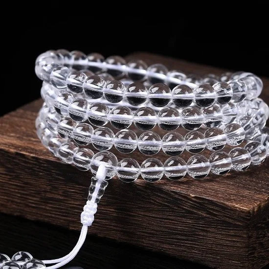 Natural White Crystal 108 Beads Bracelet Feng Shui Style Crafted From Premium Crystal Material