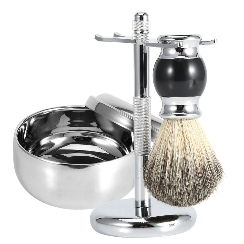 Professional Faux Badger Hair Brush Men's Shaving Tool Kit with Resin & Metal for Men's Beard Shaving Black