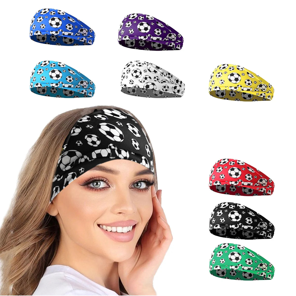 Football Pattern Sports Wide Hair Band Elastic Multi-Use Headbands Perfect Hair Accessories for Football Match Day