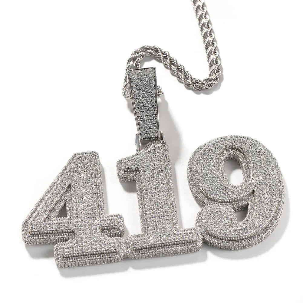 Customizable Gold-Plated Brass Pendant Necklace Full Diamond Number Letter Zircon Stone Iced Charm for Men Women's Hip Hop Style