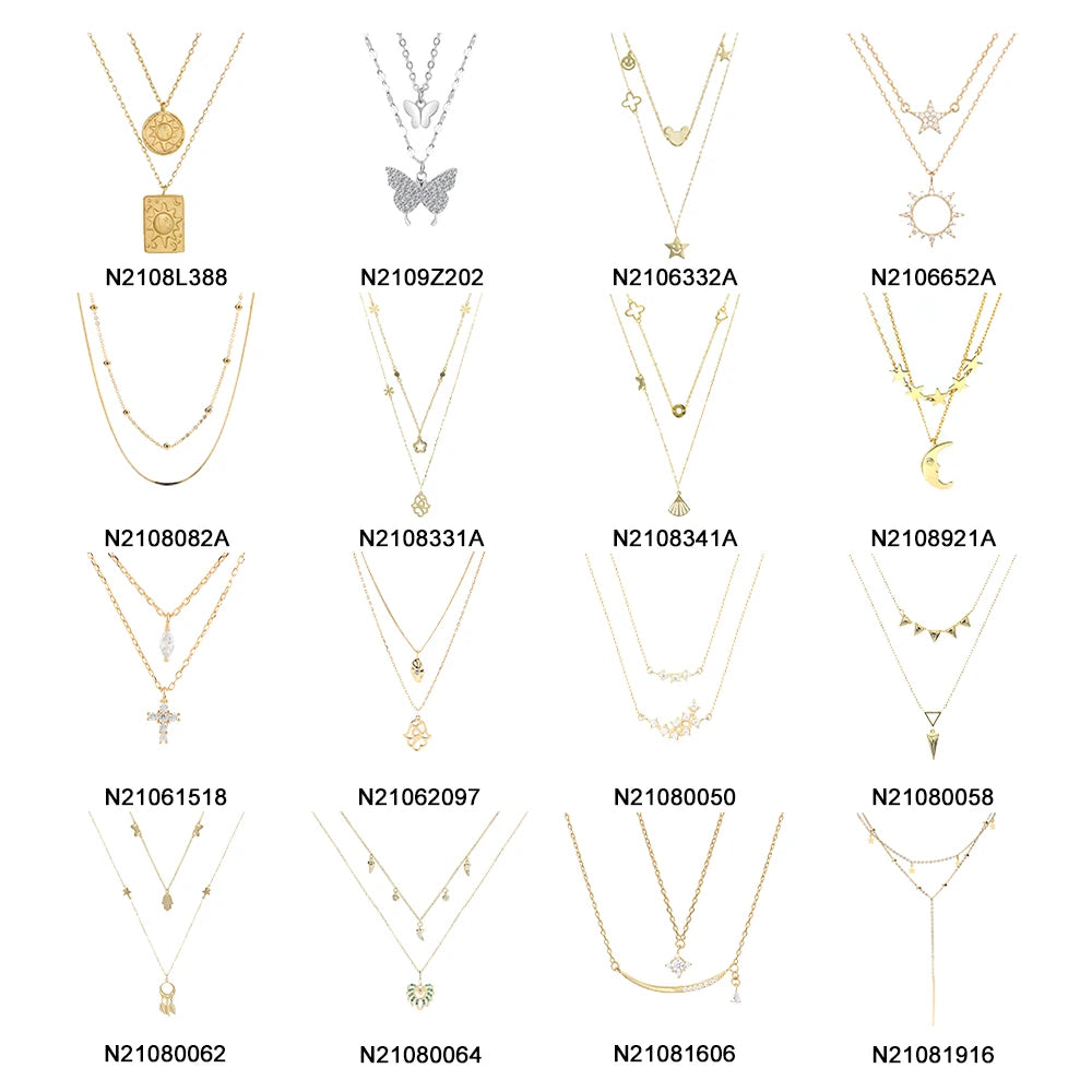 Daidan Necklace 18K Gold Plated Double Chain Minimalist Womens 925 Sterling Silver Layered Necklace