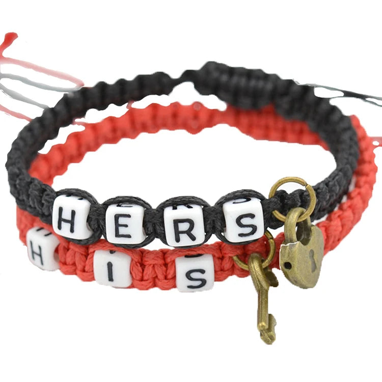 K173 Wholesale Pulsera 2pcs/set Key Lock Braid Couples Adjustable Woven Rope Handmade Knitting Fashion Jewelry Bracelets Bangles