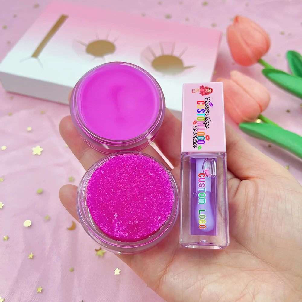 3 in 1 Lipgloss Scrub Balm Lip Care Fruit Moisturizing Exfoliating Wholesale Private Label Lip Scrub Balm Set
