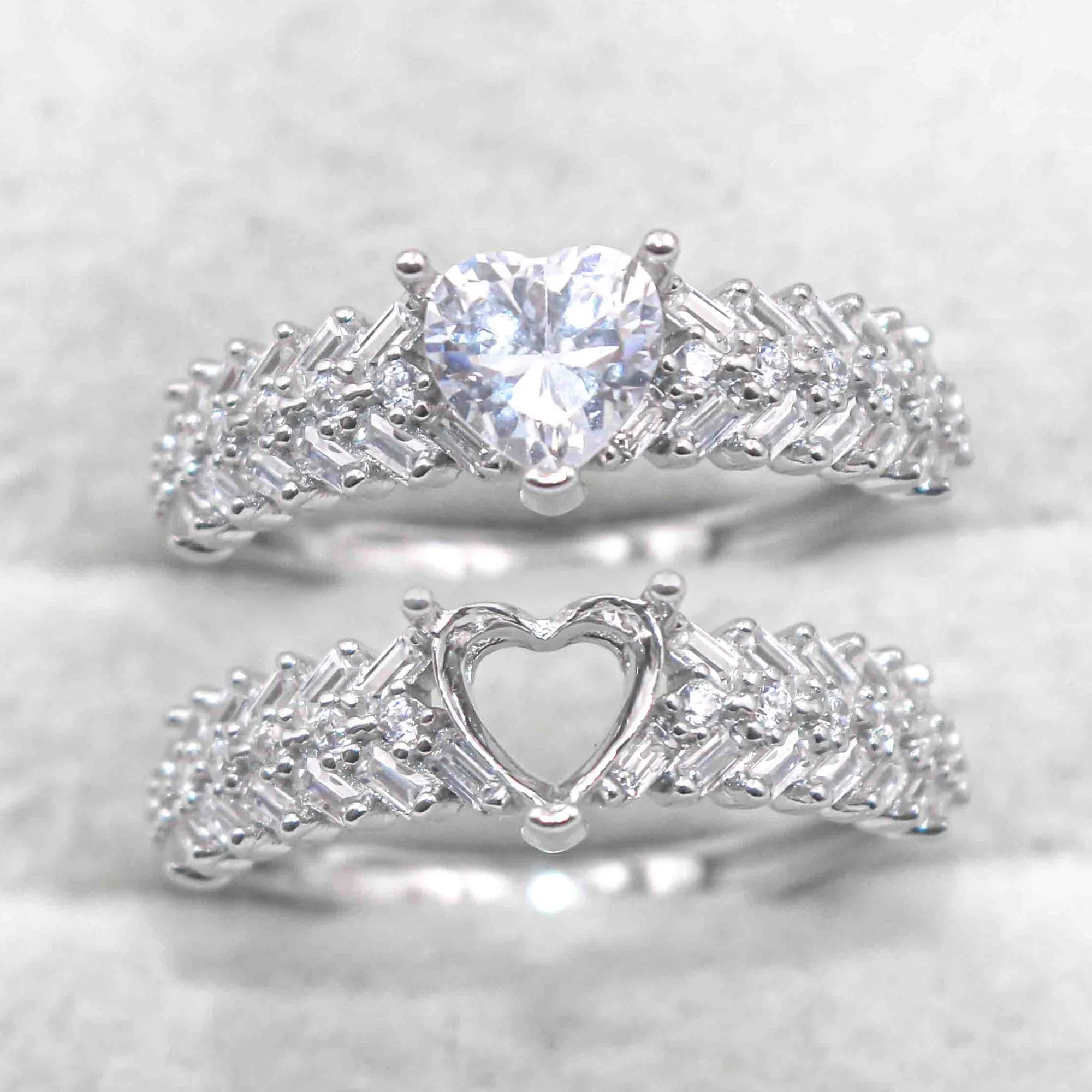 Sterling Silver 6*6/8*8mm Semi Mount Heart Shape Ring Empty Frame Blank Setting S925 Base Without Center Stone for DIY Inlay